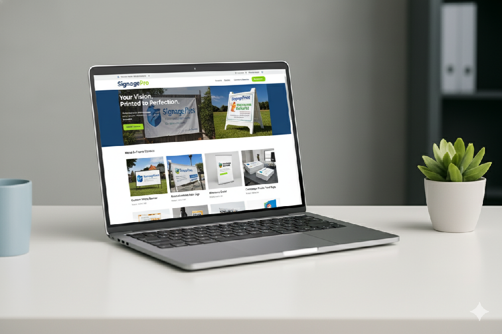 Postcards, flyers, and business cards on a desk